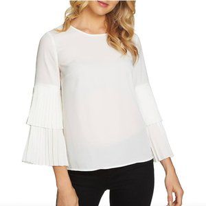 J MCLAUGHLIN white top with 3/4 pleated bell sleeves